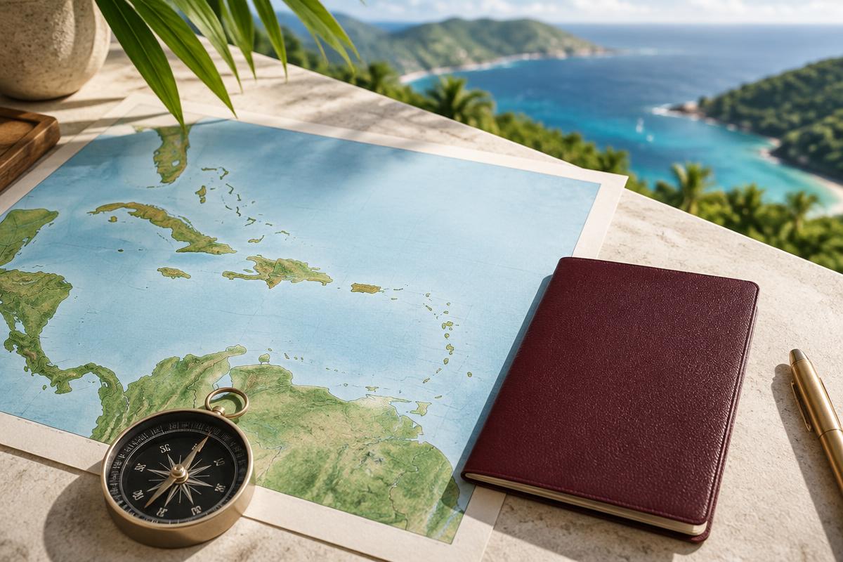 Green Caribbean coastline in St Kitts and Nevis