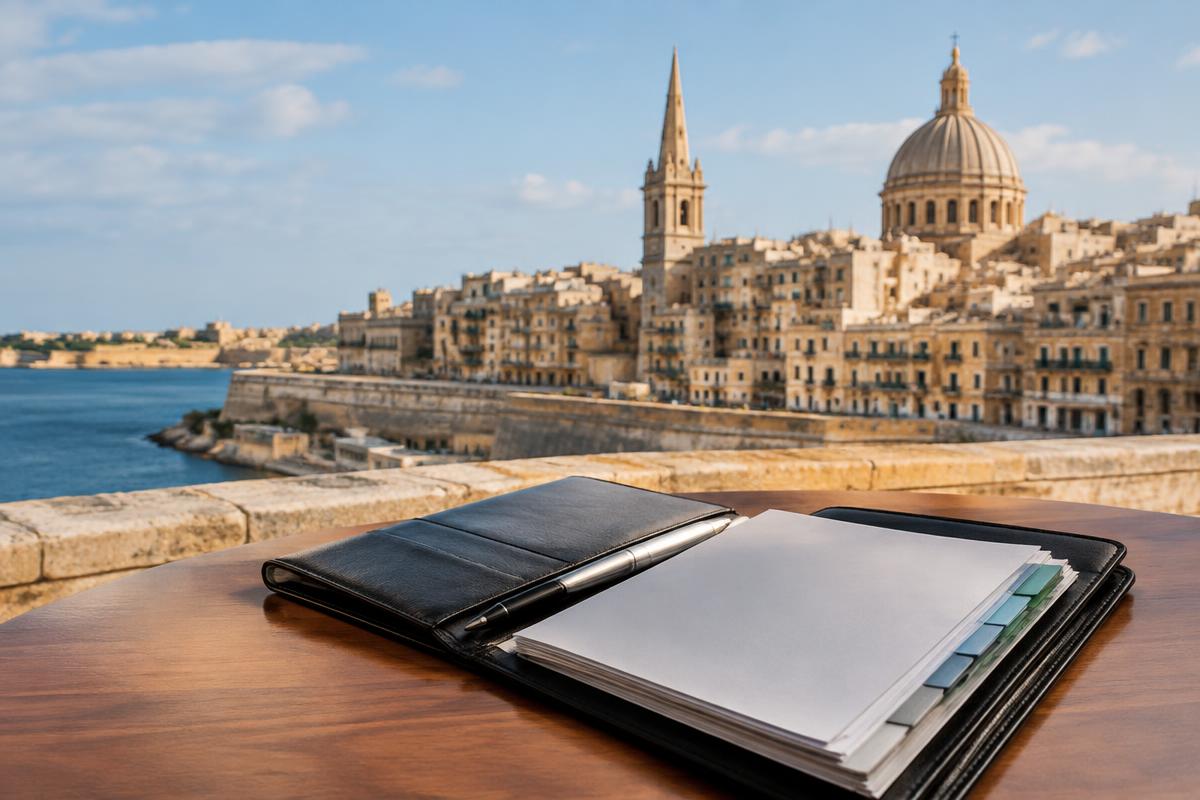 Blank case folder overlooking a Maltese waterfront