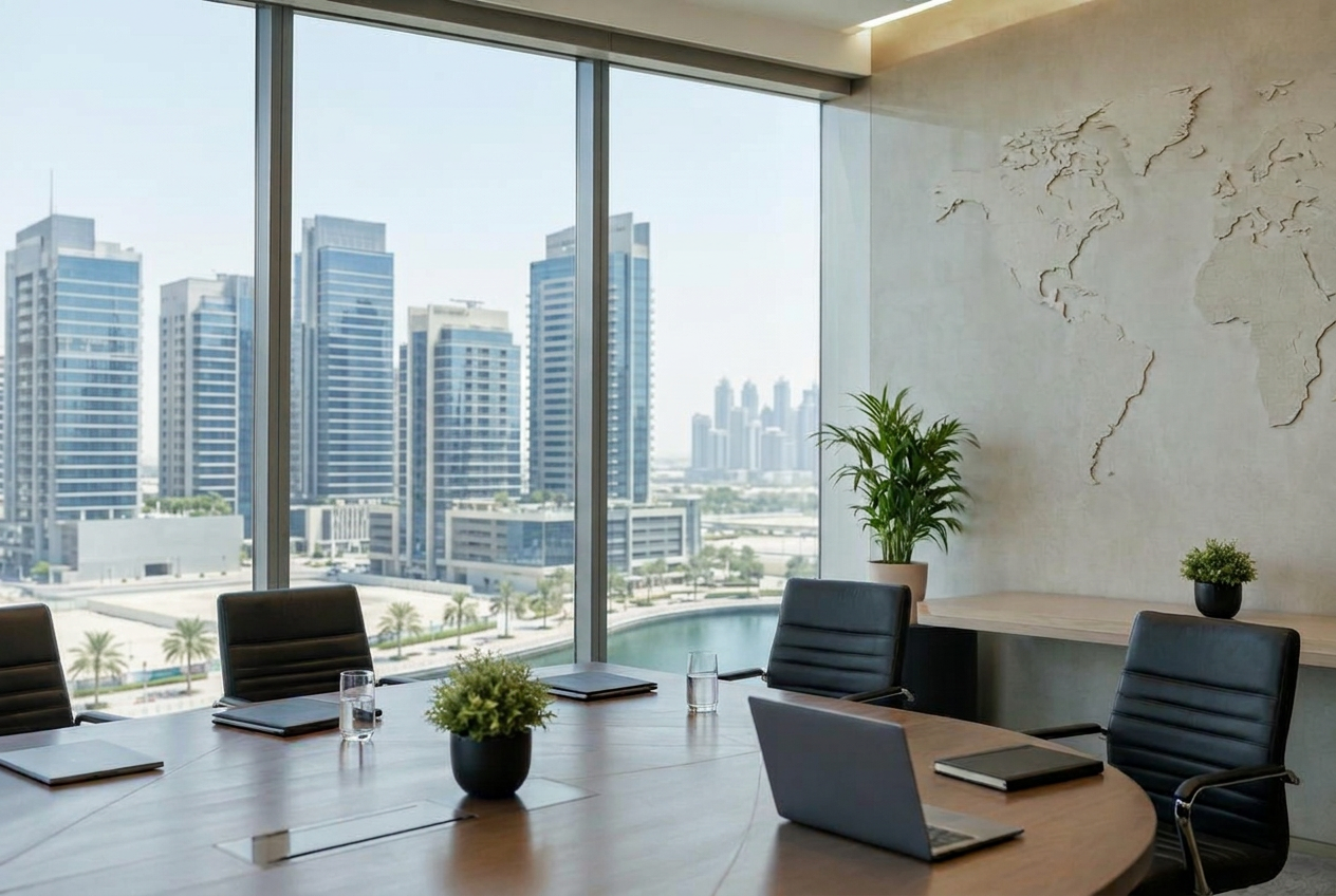 Empty international meeting room
