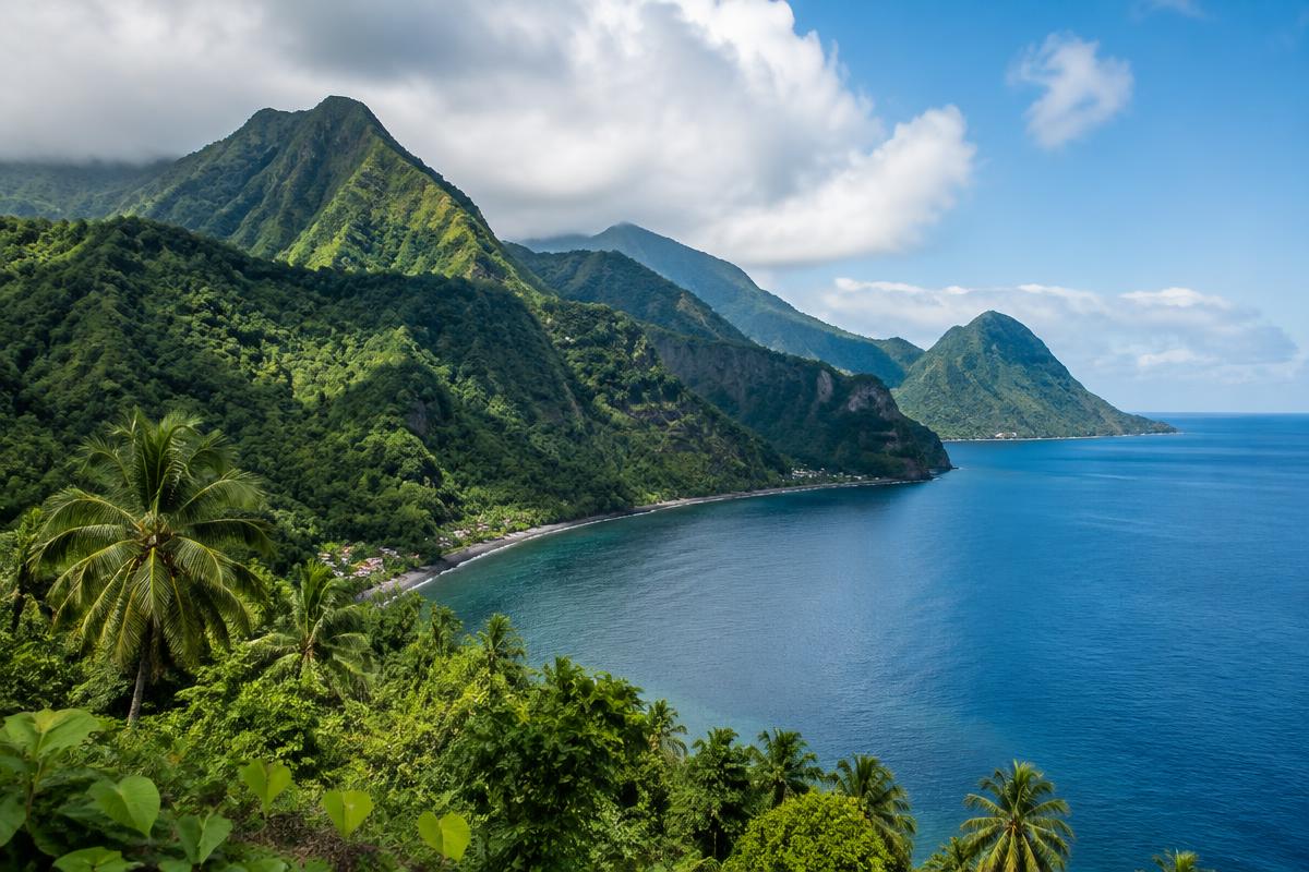 Mountainous tropical coastline in Dominica