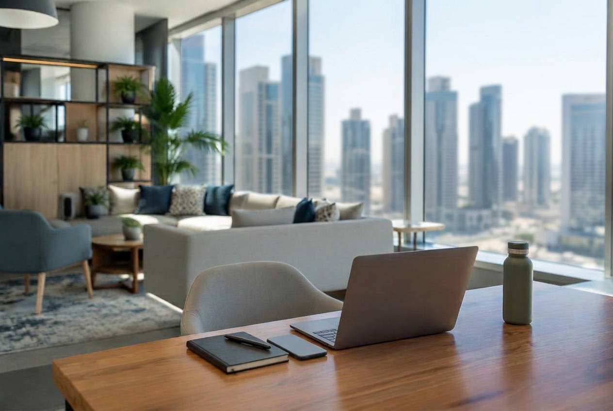 Empty unbranded home workspace in the UAE