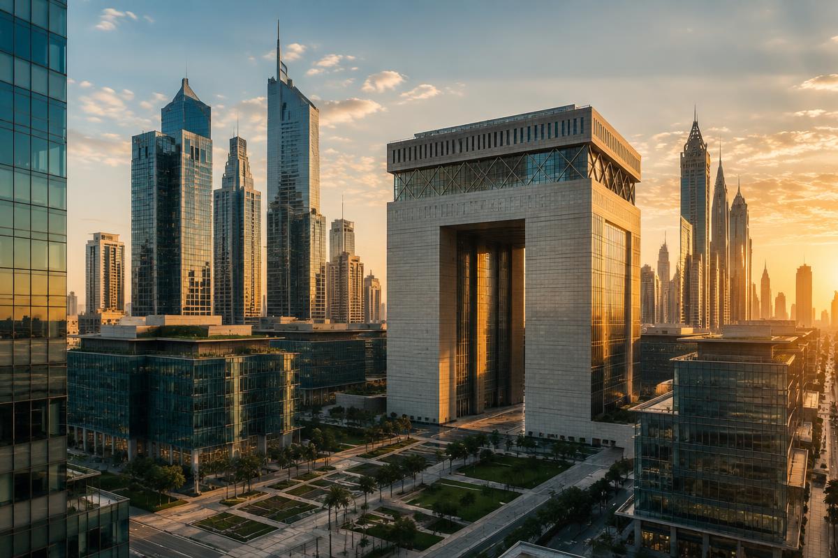 Abstract modern UAE financial district