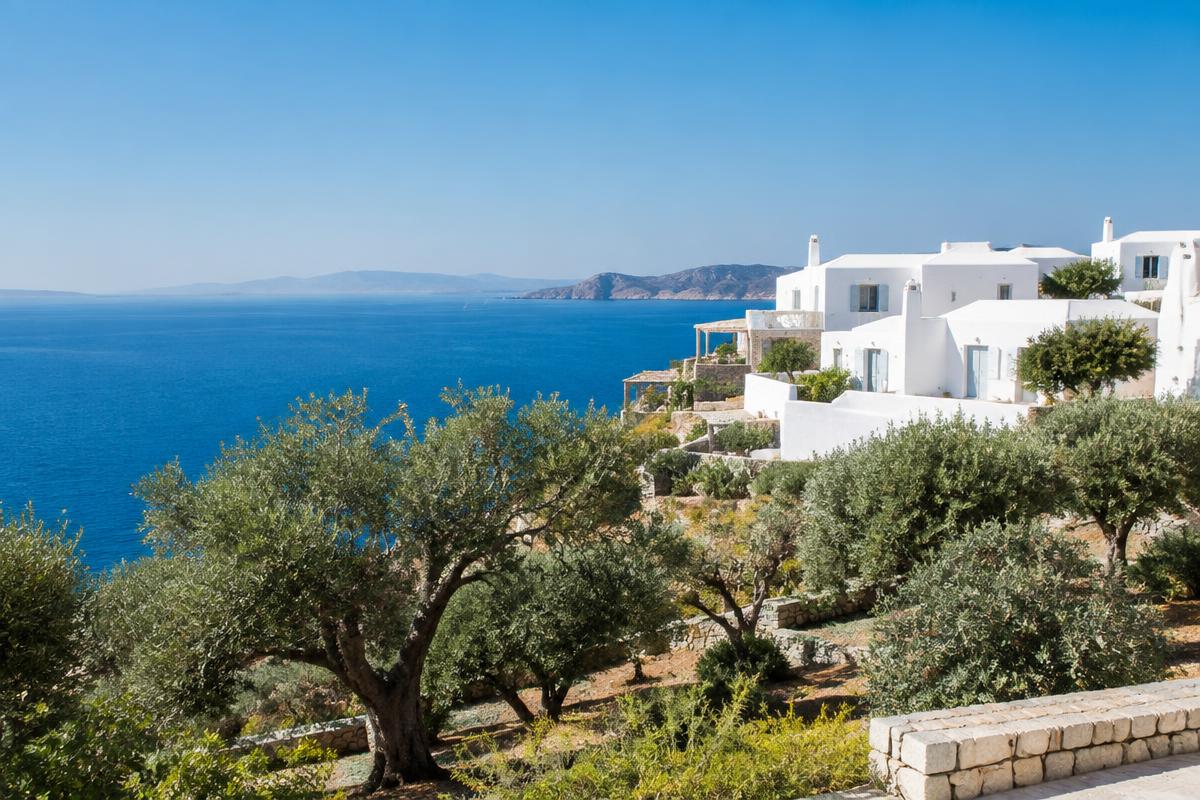 White Mediterranean homes beside the sea