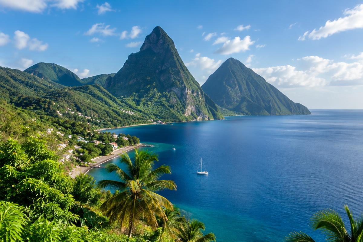 Dramatic green coastline in Saint Lucia